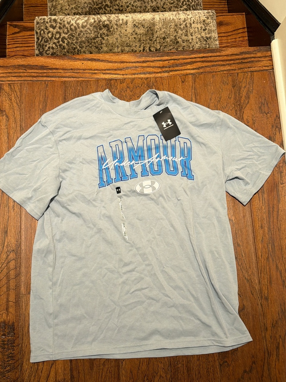 Under Armour Light Blue Short-Sleeve Logo Tee with Blue Lettering